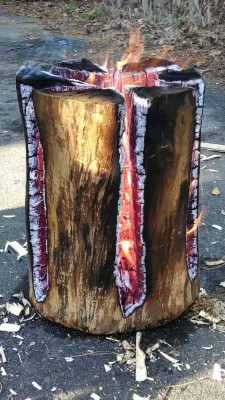 h-o-r-n-g-r-y:  ciderandsawdust:  Our first attempt at a Swedish fire log was a smashing success.  burns for hours and it looks beautiful. 