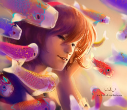 nk-illustrates: Keep on forgetting I have this blog ;v; I wanted to do something with the Japanese fish kites and sort of put my own spin on them :&gt;  