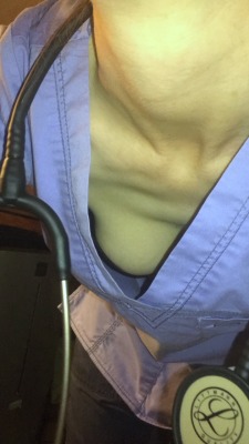sexonshift:  #sexynurse #scrubs#tits   Now if we were the patient and saw this what would do 