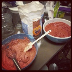 Late night cake making for a birthday party.