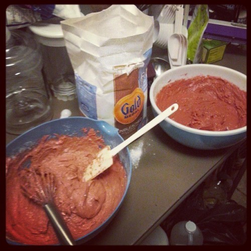 XXX Late night cake making for a birthday party. photo