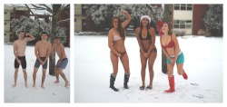 staybrilliante:distilledfromhookstears:radicalfeministuprising:cupcakedingus:umble:  Alright, here’s something funny. These boys in my hall went outside in their undies to take some photos in the snow. Funny, right? They’re trying to get attention