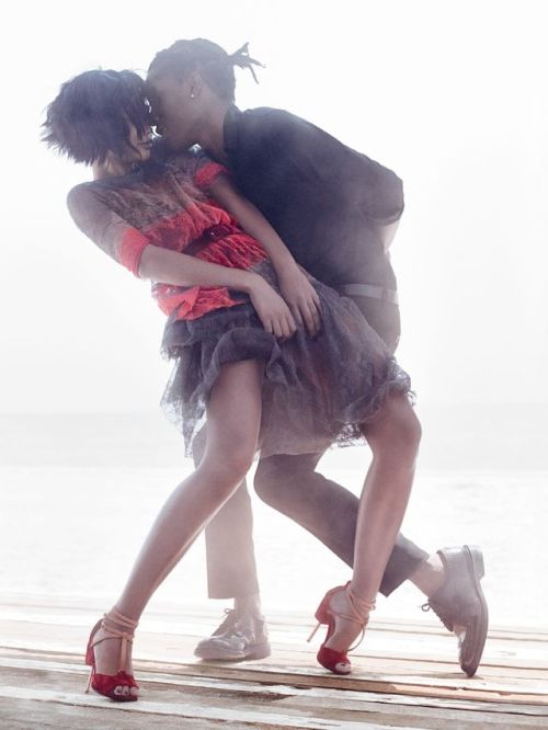 xoams:  xledouchex:  southernlion:   A$AP Rocky & Chanel Iman for Vogue September 2014  proud of this mane.. step outside the box.   This is beautiful got damn  Some one do this with me 