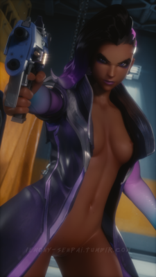 lemony-senpai: Sombra (Olivia Colomar) - Pinup &amp; Wallpaper !   Ultimate Sombra is by @metssfm. Thanks a lot!     Rendered with Blender Cycles. Normal Ver:DeviantArt 