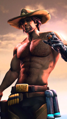 ourtastytexturesstuff:  A McCree pin-up Quite inspired by this img,Â  https://krabat2.tumblr.com/   Reblog for the late crowd but holyshit that seems unnecessary the notes on this is insane..