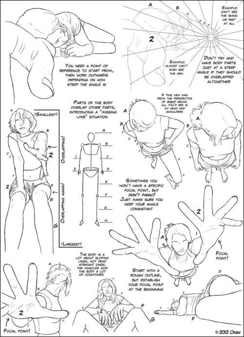 betaruga:z-raid: fucktonofanatomyreferences:  A glorious fuck-ton of perspective angle references (per request). [From various sources.]  Sources: Perspectives Tutorial by DerSketchie TUTO - male reference pose by the-evil-legacy tuto - women ref poses by