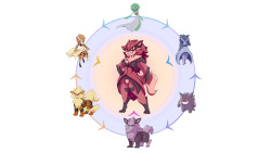 echoseed:  plagueofgripes:  My pokemon trifusion series, with pokemon selected with great pangs through arduously strawpolling my fans: Gardevoir, Gengar and Arcanine. The resulting three initial fusions include the purple pup, Genine; the furry tigress,