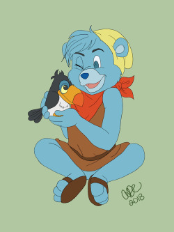 darkwingownsthenight:And for those curious, here is that picture of Gusto Gummi from my 2018 Summary of Art. I never shaded it, but it is still super adorable. This is when he found his Toucan Artie as a baby. 
