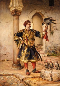 Pál Joanovits (Serbian, 1859-1957), The Falconer, n.d., oil on panel, 43 x 30 cm.