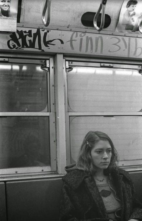 A young Kim Gordon of Sonic Youth riding the subway. Photo by Felipe Orrego Nudes &amp; Noises  