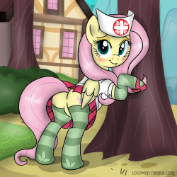 loopend:  I hear good ol’ fresh air is good for the sick, well Nurse Fluttershy can do that old wives remedy one better. Two nurses in one day! Who do you want to see as a nurse next? Let me know in an ask or reblog reply! Yes, Rainbow Dash and Twilight