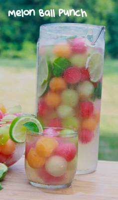 beautifulpicturesofhealthyfood:  Melon Ball Punch…RECIPE INGREDIENTS 25.4 oz Sparkling white grape juice2 cups clear lemon lime flavored soda 1 cup lemonade 1 small ripe watermelon1 small ripe cantaloupe1 small ripe honeydew melonfresh mint leaves2
