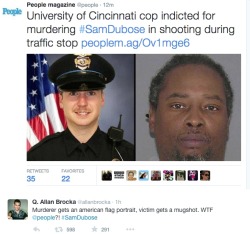 bobbsayshi:  onevagabond:  Cincinnati, Oh (07/29/15) - A University of Cincinnati police officer was indicted Wednesday on a murder charge in what a prosecutor called “a senseless, asinine shooting” during a minor traffic stop. It was the first time