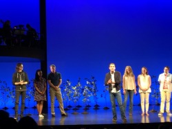 extravagant-trash:  Hey guys so the show was aMAZING. Here’s some super low quality pics of Mike Faist being a dork. At the end of the show they did an auction for Broadway Cares and the cast stood on stage while they auctioned off a signed cast (worn