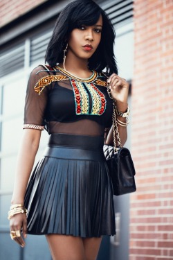 ecstasymodels:Haute Hippie  Topshop Top,H&amp;M Leather Skirt ,BCBG Leather Belt ,Schutz Shoes,Chanel Jumbo Classic The Look by Sherece 