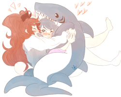 citykittenn:  I swear I draw other things than KyouSaya really  but Kyouko and Sayaka joint purchasing a giant shark plushie that is also a sleeping bag. tho Dedicated to Elys who’s a huge dork for Sayaka, KyouSaya, and sharks. (She’s awesome,