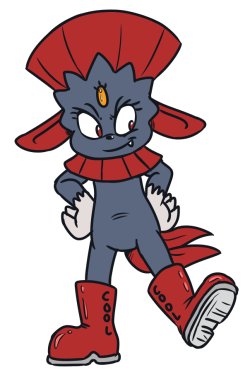/vp/ request: A weavile wearing cool boots, same red color as itself, please.Mr. Cool Ice.png