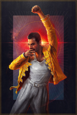 samspratt:  &ldquo;Freddie Mercury&rdquo; - Illustration by Sam Spratt Had so much fun making this painting of the late frontman of “Queen” (and embarrassingly shooting reference of myself in a leather jacket and gym shorts pulled over my belly button