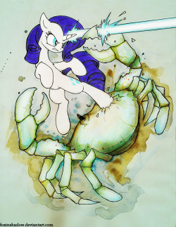 Picture Unrelated The most ridiculous commission ever, for Whatsapokemon Rarity fighting a giant crab, that&rsquo;s all .-. Copic markers and watercolours