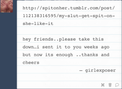 spitonher:  exposing the regret of a girl exposer: this guy’s whole blog is about publishing the pictures of unfortunate girls who got tricked by assholes into having their pictures taken in compromising situations and then the assholes put them on