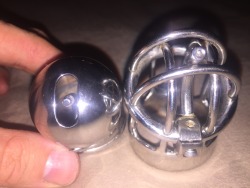 mistressandherknight:  Real Male chastity with locking PA systems. Doesn’t get any more secure than this