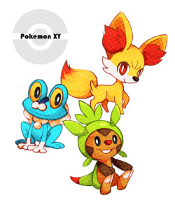 duskball:  nudelisuppe:  -Pokemon XY starters- by ~Keichan411  omg i love all of them!!!!!!! especially chespin! 