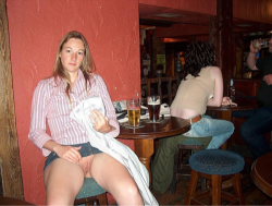 exposed-in-public:  Exposed in the pub showoffpictures:  Time for a snack with that beer  