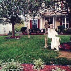 firaxa:  captainlasky:  I’m not one for Halloween decorations, but my mom did the best ones this year.  peaceful times before the skeleton war 