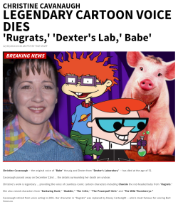 thekingsvoice:  thesupremeyears:  roguevsrogue:  IF YOU WERE AN 80s or 90s baby, this story hits home.  I grew up on some of her most loveable, iconic, memorable characters!  Her voice was truly one of a kind!  CHUCKIE - Rugrats  BABE - Remember, Bah