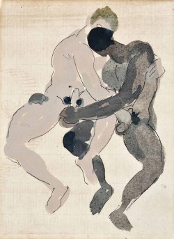 androphilia:  Men embracing; Men wrestling by Duncan Grant 