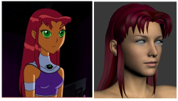 aardvarkianparadise:  Face isn’t sculpted, it’s just the default Daz face, for the purposes of framing. Nihren has been on the hunt for a Starfire-esque hair styled after the animated Teen Titans 90s show for quite a long while now. I said a while