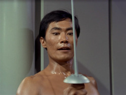 classictrek:  The first-draft script for “The Naked Time” featured Sulu stalking through the corridors of the Enterprise, waving a samurai sword. George Takei went to writer John D.F. Black and told him: “Sulu is a 23rd century guy. I’m a 20th
