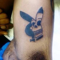 Playboy bunny with skull near the armpit.   Thank youu.    #ink #tattoos #chelsea #boston  #ravenseyeink #tattoo #playboy #bunny #skull  (at Raven&rsquo;s Eye Ink)