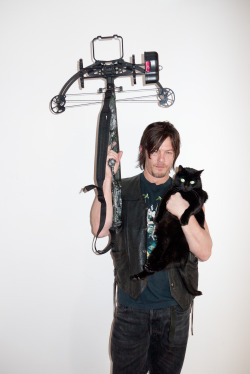 terrysdiary:  Norman Reedus and his cat, eye in the dark, at my studio #3 