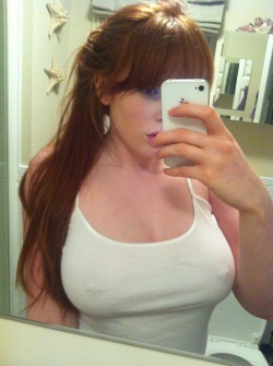 bustyexpansions:  I had to take pictures to prove to my boyfriend what happened to me. I went to bed flat chested and blonde and somehow woke up a red head and these two giant melons on my chest! My nipples were even pierced too!