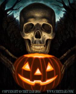 chetzar:  Happy Halloween! #darkart #chetzar #darkartists #iliketopaintmonsters #halloween #skull #jackolantern