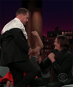 reedusmcbridedaily:  Norman Reedus gets lap dance from James Corden at The Late Late Show (Feb 24) 