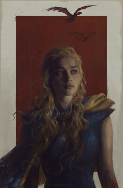 samspratt:  &ldquo;Daenerys&rdquo; - Illustration by samspratt Finally finished. Had a little too much fun painting all that loose, whispy, wooshy, hair. Now right back to the art cave to continue research on a poster I’m particularly excited about.