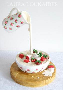 cakedecoratingtopcakes:  Strawberries &amp; Cream Gravity Defying Cake … just made it to Daily Top 3. Congrats Laura Loukaides! - http://cakesdecor.com/cakes/147917-strawberries-cream-gravity-defying-cake