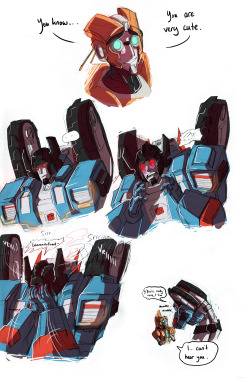 herzspalter:  Fort Max can’t handle the Rung.  engine-red and I recently found out that we both share the headcanon of Fort Max burying his face in his hands when getting called cute. I actually have two pages filled with robots reacting in different