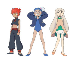 maggielesoup:   I thought about a Magical Girl show when I designed them.. idk is reaaally random I know XD…so Alola starters gijinkas! (no I didn’t draw Litten like that expecting a fire/fight type)   &lt;3