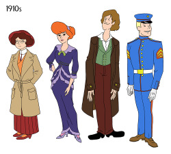 elvisqueso:rocky-horror-shit-show:  gameraboy:  Scooby Gang through the Ages by Julia Wytrazek  So based on the original cartoon:Velma is from the 90sDaphne is from the 50sShaggy is from the 70sFred is from the 20sScooby is not pictured which leads me