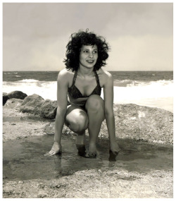 Patti Waggin poses in a tidal pool..   Scanned (and cleaned) from a contact print in my personal collection..  