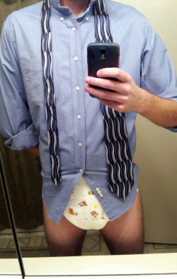 diaper-dares:  Getting dressed for the company Christmas party.  Going to take full advantage of the open bar :)
