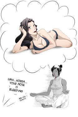 elsiearts:Sooo~~ Korrasami are lovers now. Then I guess sometimes when Korra is taking meditation, she should be THAT concentrate ( like above ), especially if her Asami is around :)) :))&lt; |D&rsquo;&ldquo;&rdquo;