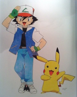 sawakura:  Este lo dibujé yo -w- espero que les guste…(Tamaño: A2)  Ash Ketchum and Pikachu by ~Sawakura 