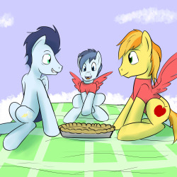 Family Picnic on a cloud.  Braeburn and Shady Daze are able to be up there thanks to some magic wing vests.