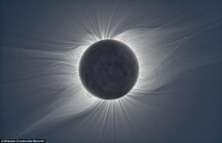 art-angelsz: sixpenceee:  A photo montage captured during a solar eclipse over the Marshall Islands in July 2009. The beautiful image shows the solar corona that makes up the sun’s ‘atmosphere’ in amazing detail as the sun passes behind the Moon.