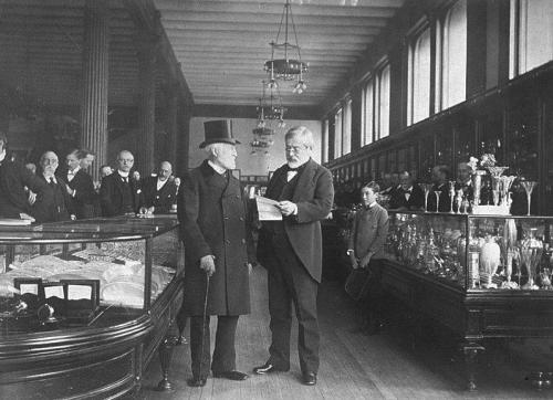 historicaltimes:  Charles Tiffany of Tiffany & Co. in his NYC store 