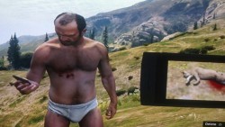 dennybutt:  angelicarson:  Truly, the greatest game ever made  did Trevor just kill a mountain lion in his underwear and then instagram it  What game is this XD